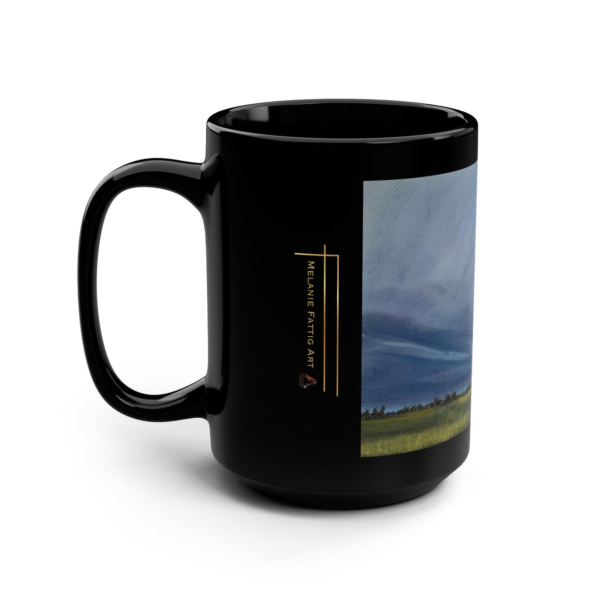 Storm At Sunset Art Mug – Nebraska Landscape Painting, Black 15oz