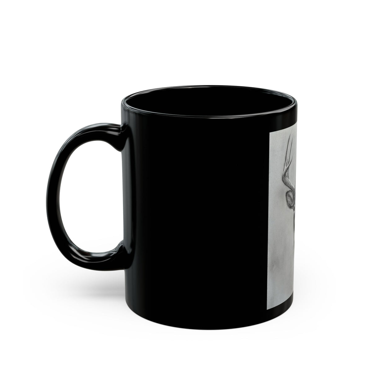 Watcher 2 Art Mug – Wildlife Deer Drawing, Black 11oz