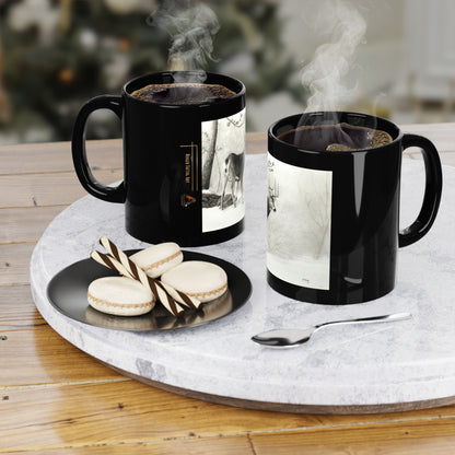 Whitetail Buck in Winter Woods Art Mug – Wildlife Charcoal Drawing, Black 11oz