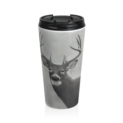 Watcher 2 Portrait Travel Mug – Wildlife Charcoal Art, Stainless Steel