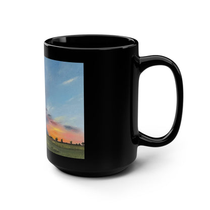 Storm At Sunset Art Mug – Nebraska Landscape Painting, Black 15oz