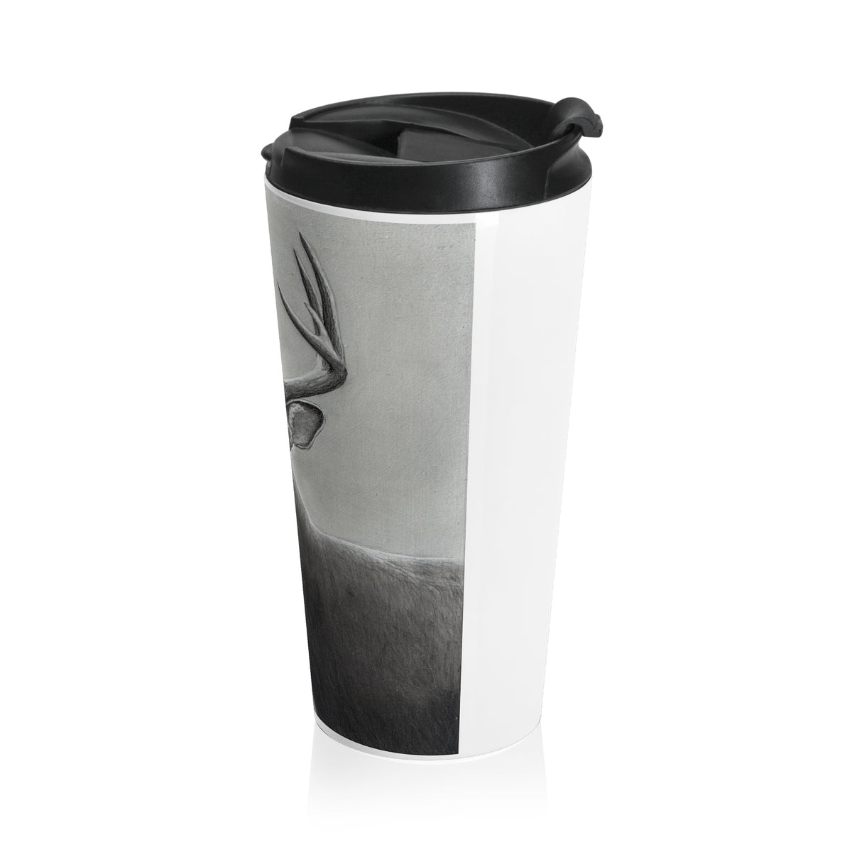 Watcher 2 Portrait Travel Mug – Wildlife Charcoal Art, Stainless Steel