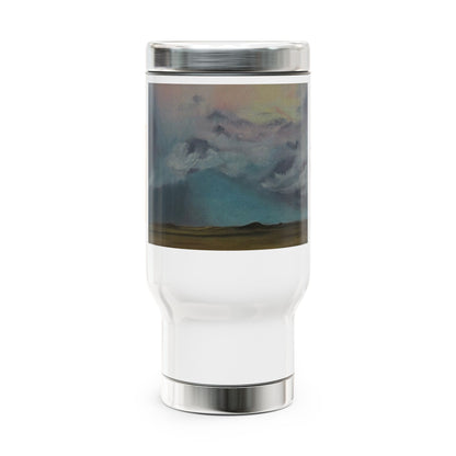 Prairie Storm Travel Mug with Handle – Nebraska Landscape Painting, Stainless Steel 14oz