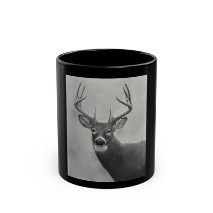 Watcher 2 Art Mug – Wildlife Deer Drawing, Black 11oz
