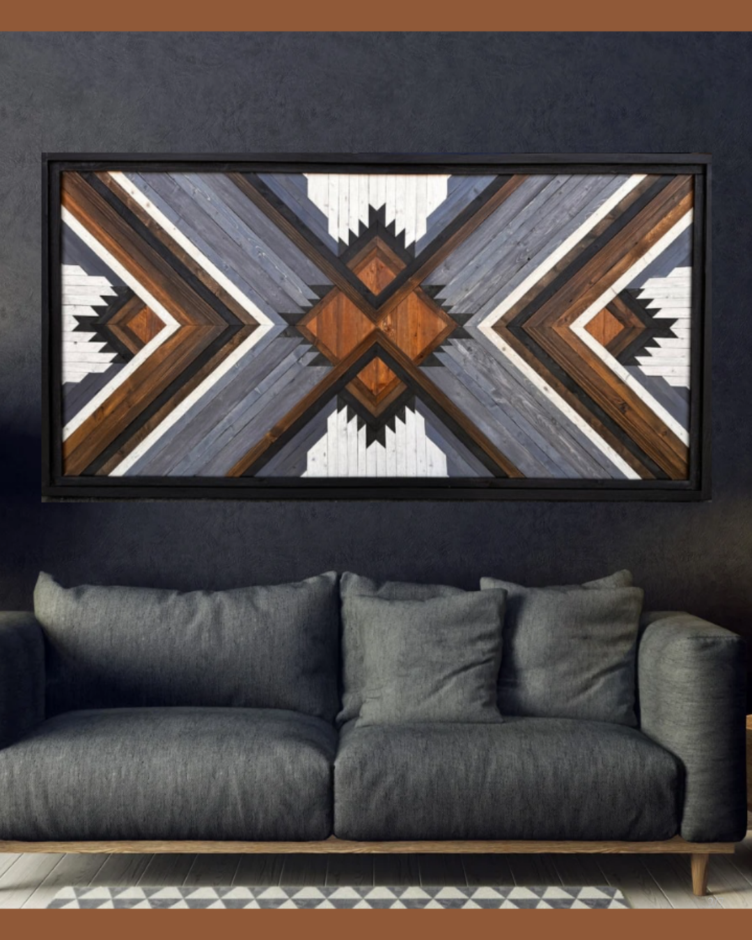 Aztec Summit displayed above couch in living room