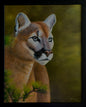 Phantom's Repose – original oil on board mountain lion portrait by Roger Fattig, 20x16 framed