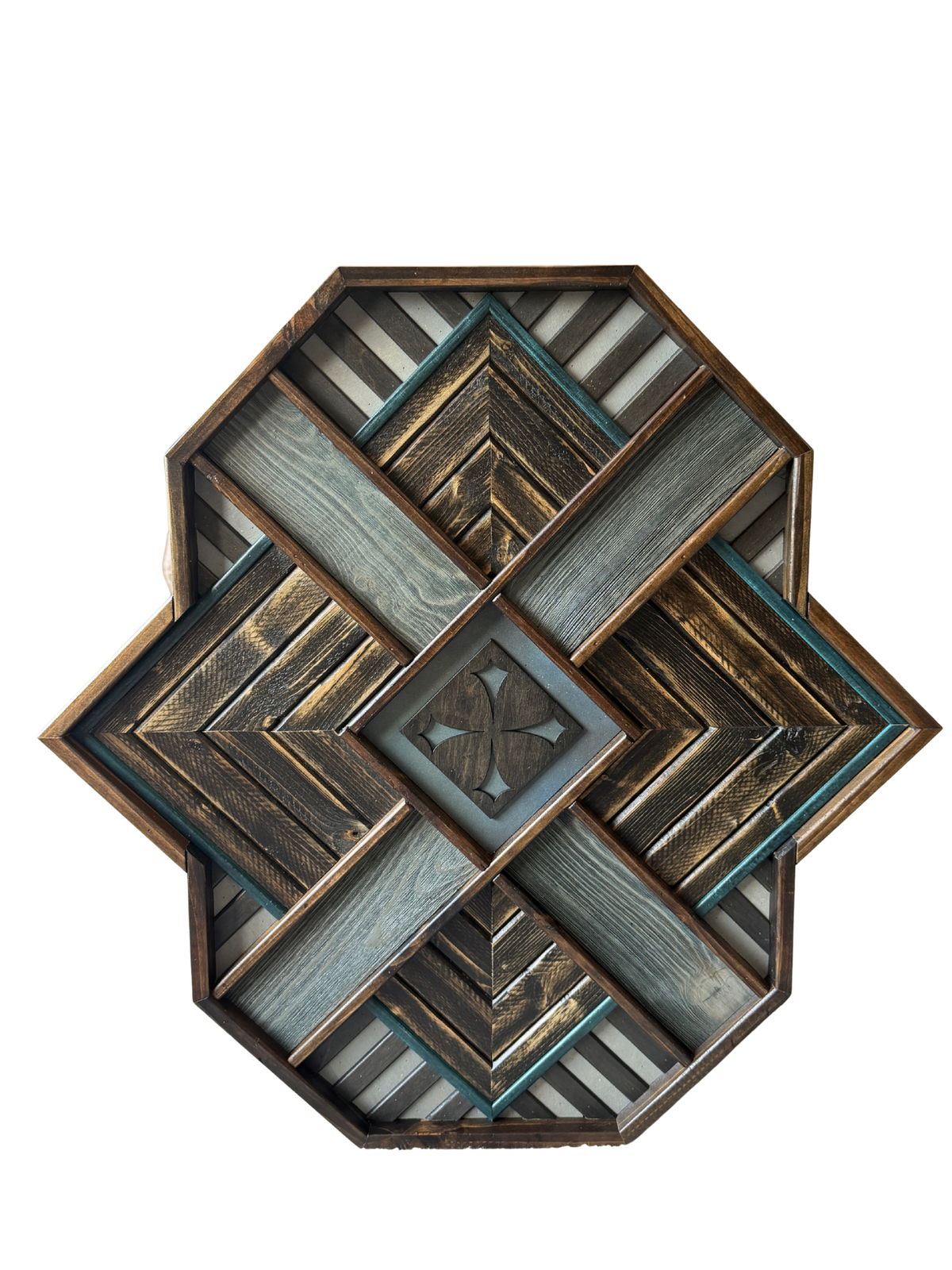 Teal Compass handcrafted octagonal geometric wood wall art