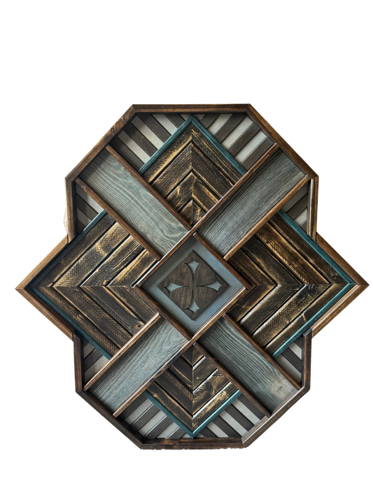 Teal Compass handcrafted octagonal geometric wood wall art